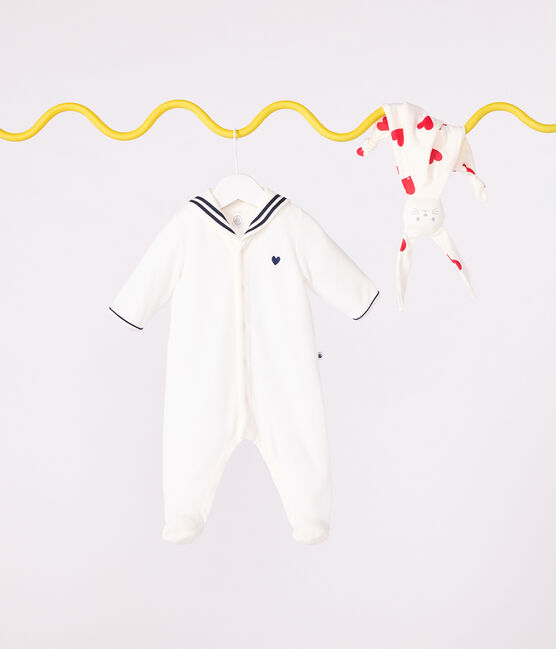 Pyjama bébé en velours à col vareuse blanc MARSHMALLOW