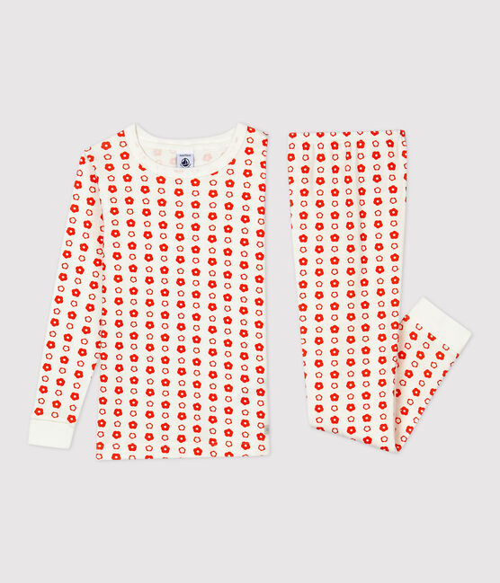 Pyjama snugfit imprimé graphique petit garçon-petite fille en coton biologique blanc MARSHMALLOW/ SPICY
