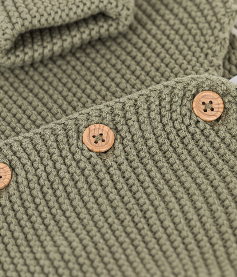 Cardigan b&eacute;b&eacute; tricot point mousse en coton vert MARECAGE