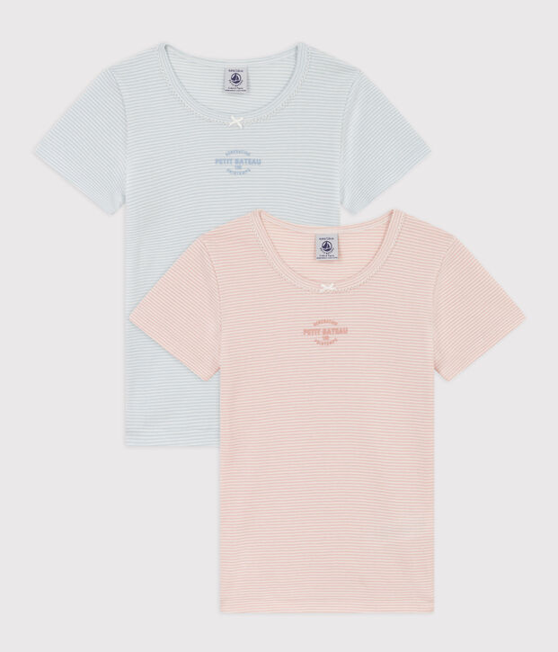 Lot de 2 tee shirts manches courtes milleraies en coton petite fille multicouleur