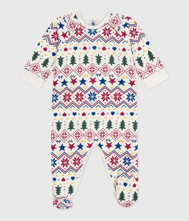 Pyjama zipp&eacute; b&eacute;b&eacute; en molleton gratt&eacute; imprim&eacute; No&euml;l &eacute;cru/multicouleur