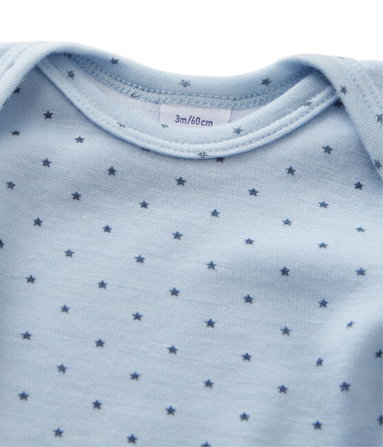 Body bébé garçon manches longues laine et coton bleu FRAICHEUR/gris TEMPETE