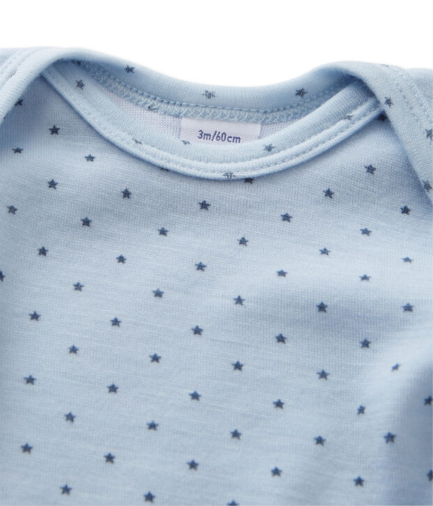 Body b&eacute;b&eacute; gar&ccedil;on manches longues laine et coton bleu/gris