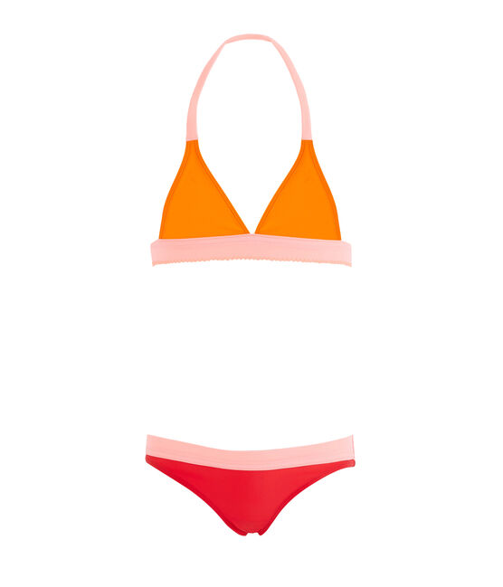 Maillot de bain 2 pièces écoresponsable enfant fille orange TIGER/blanc MULTICO