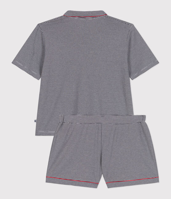 Pyjama short femme en coton boutonné à rayures bleu SMOKING/blanc MARSHMALLOW