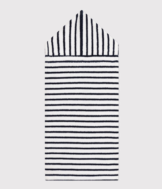 Cape de bain à rayures bébé en éponge blanc LAIT/bleu MEDIEVAL