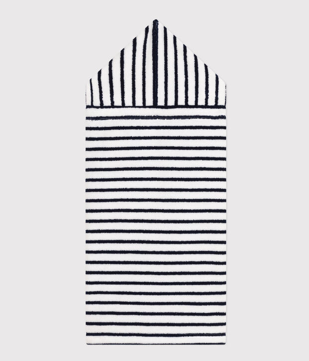 Cape de bain &agrave; rayures b&eacute;b&eacute; en &eacute;ponge blanc/bleu