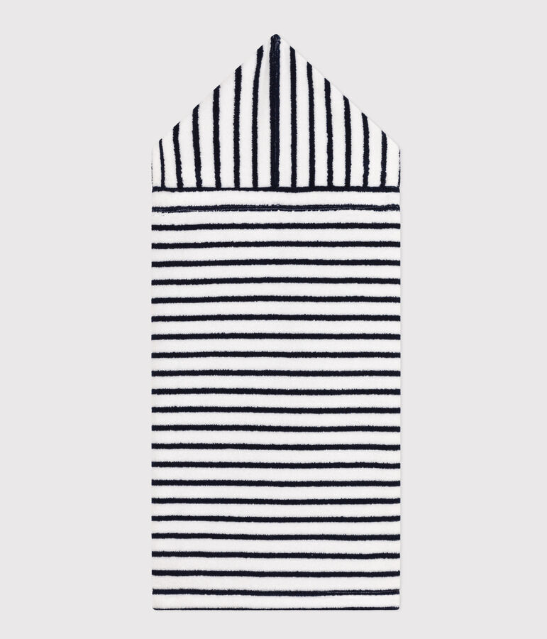 Cape de bain &agrave; rayures b&eacute;b&eacute; en &eacute;ponge blanc LAIT/bleu MEDIEVAL