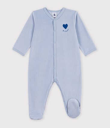 Pyjama bébé en velours uni avec motif placé