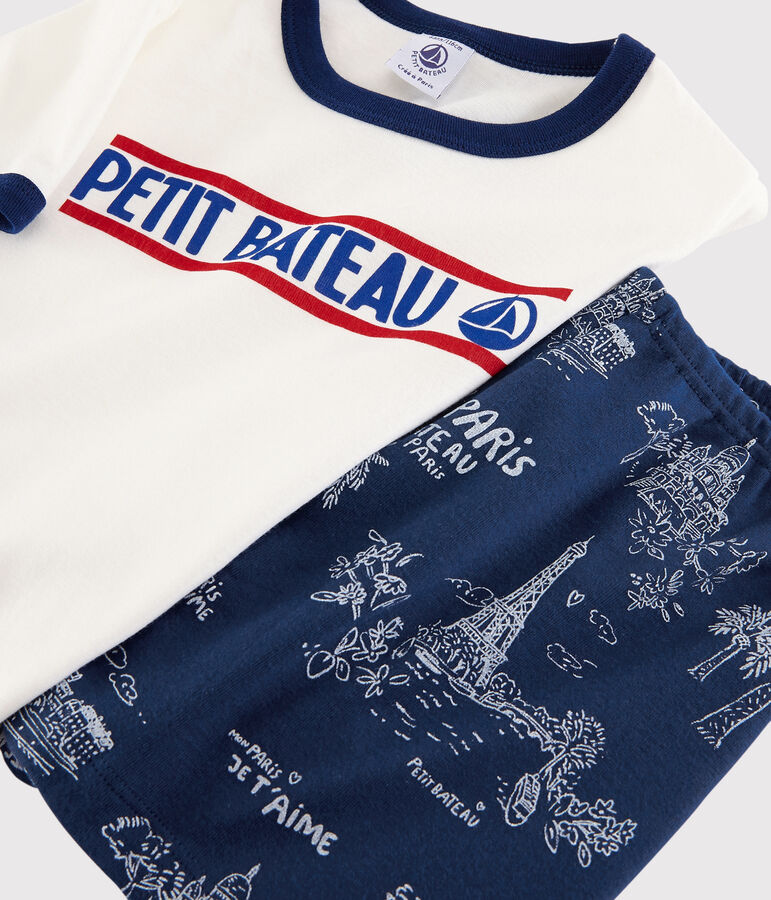 Pyjacourt toile de jouy Paris petit gar&ccedil;on en coton bleu MEDIEVAL/blanc MULTICO