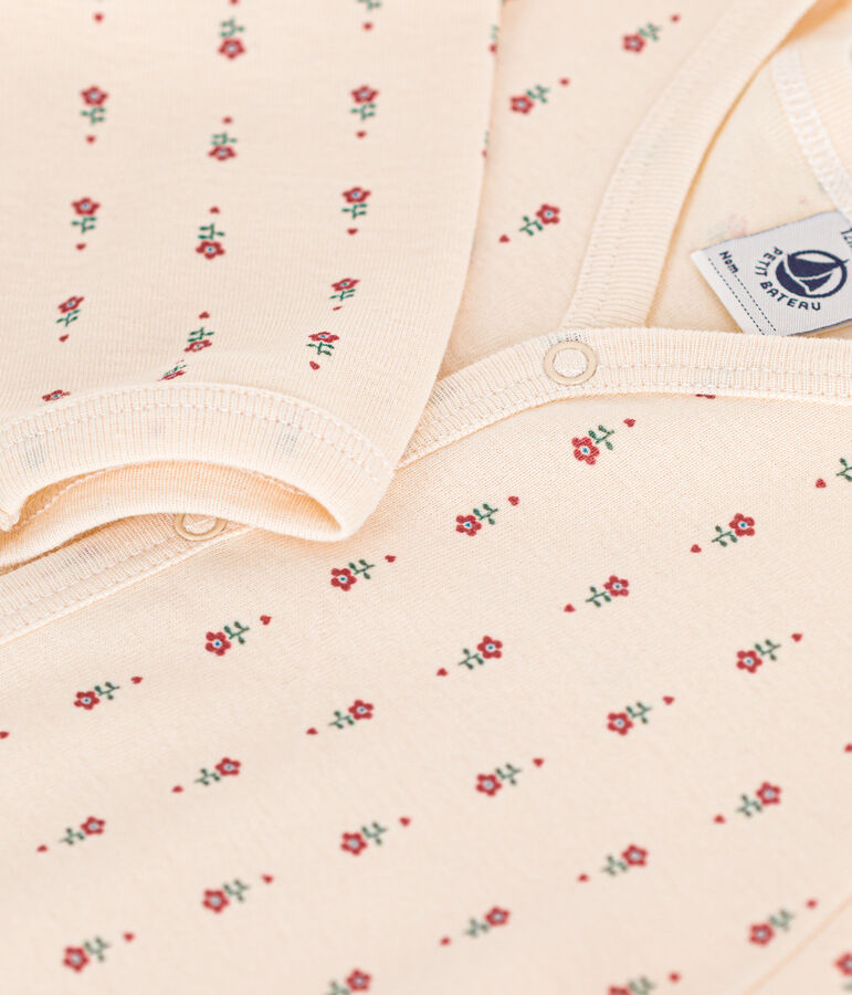 Pyjama imprim&eacute; fleur en coton b&eacute;b&eacute; &eacute;cru/multicouleur