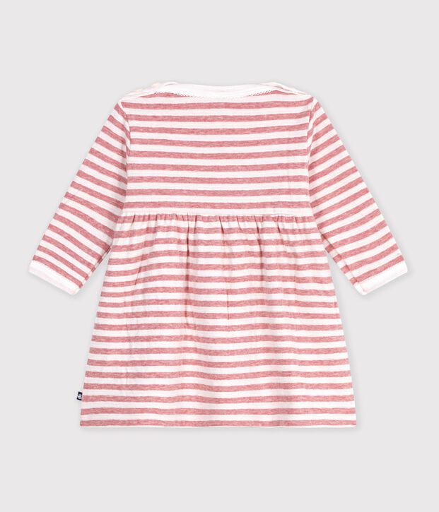 Robe b&eacute;b&eacute; en coton manches longues &agrave; rayures rose/&eacute;cru