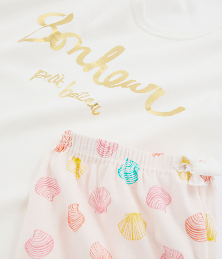 Pyjacourt fille en c&ocirc;te rose FLEUR/blanc MULTICO