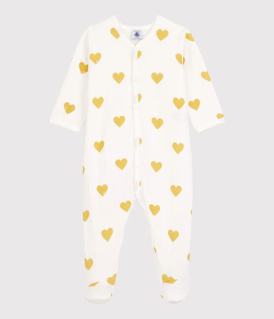 Dors-bien bébé cœurs jaunes en coton biologique blanc MARSHMALLOW/jaune OCRE