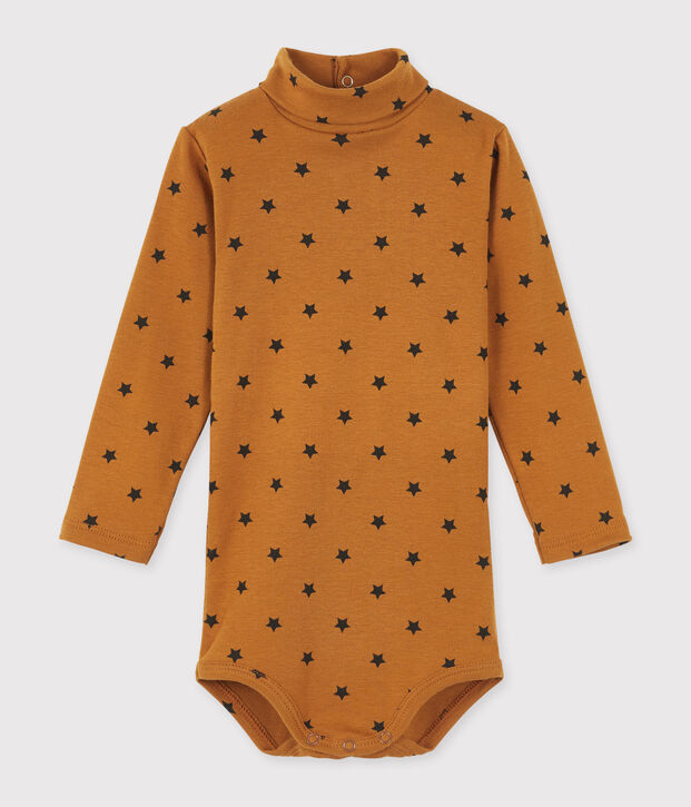 Body manches longues col roul&eacute; b&eacute;b&eacute; mixte marron/gris