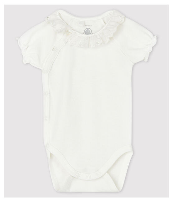 Body manches courtes à col blanc bébé fille en coton biologique blanc MARSHMALLOW