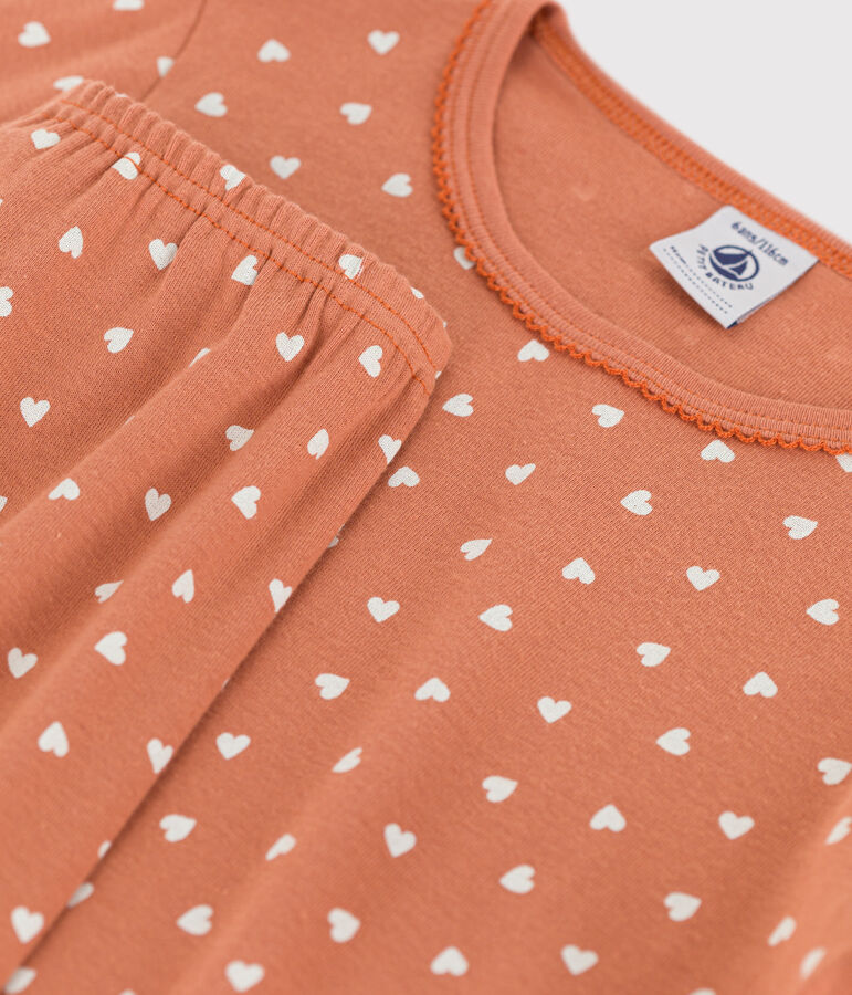 Pyjama c&oelig;ur petite fille en coton rose/blanc