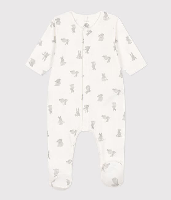 Pyjama bébé lapins en tubique blanc MARSHMALLOW/gris GRIS
