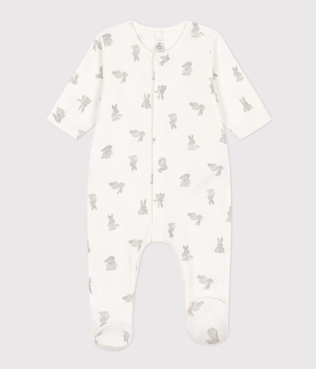 Pyjama b&eacute;b&eacute; lapins en tubique blanc/gris