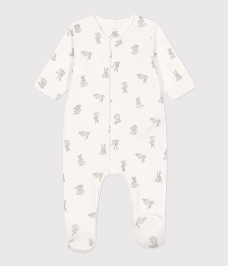 Pyjama b&eacute;b&eacute; lapins en tubique blanc/gris