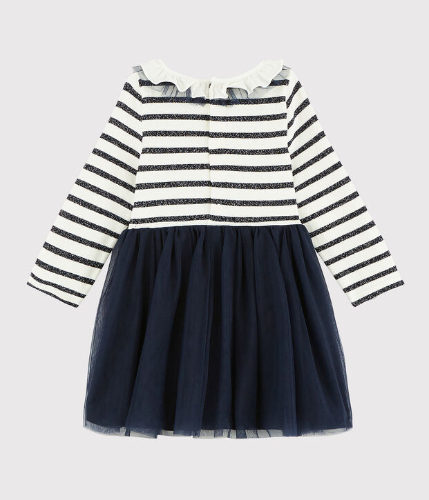 Robe manches longues b&eacute;b&eacute; fille blanc/SMOKING ARGENT BRILLANT