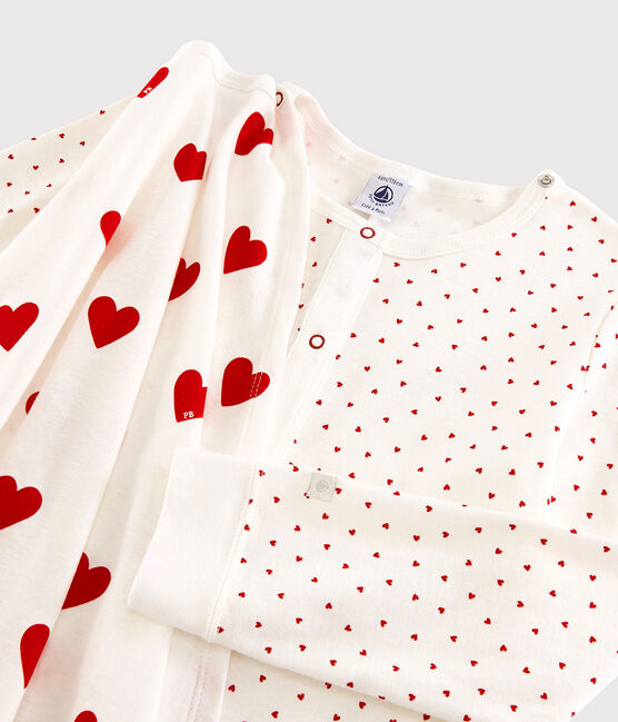 Combinaison déguisement super-héros petite fille en coton biologique blanc MARSHMALLOW/rouge TERKUIT