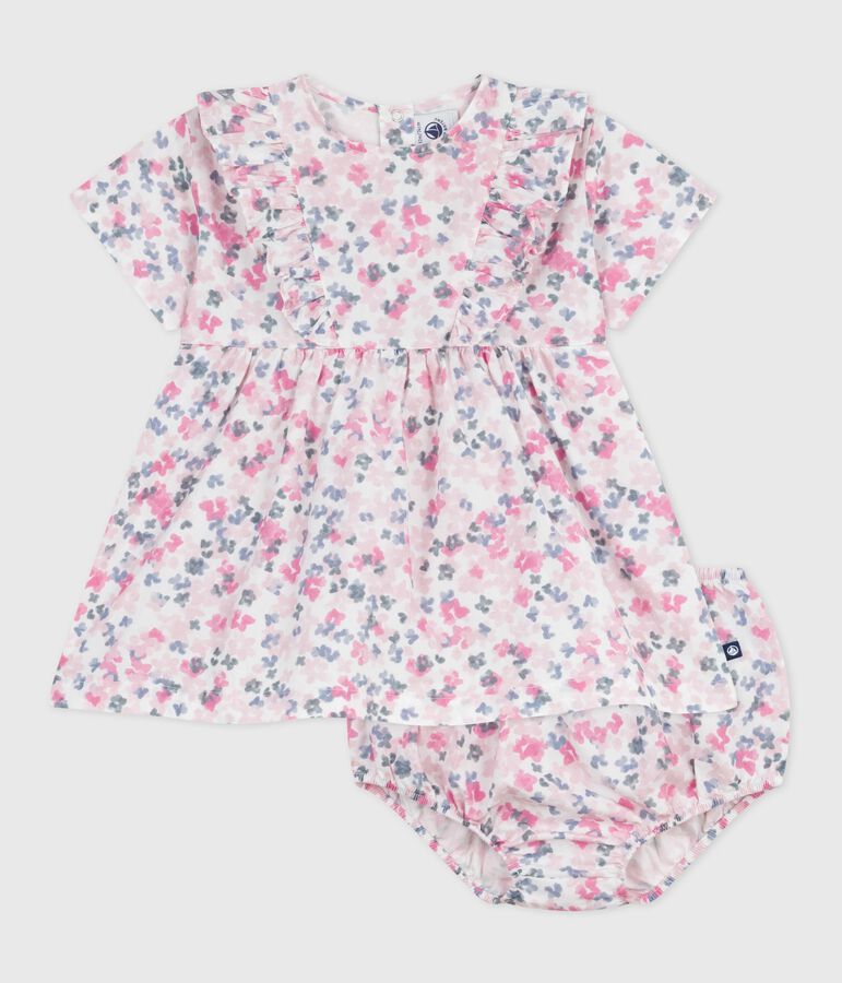 Robe b&eacute;b&eacute; en coton manches courtes imprim&eacute;e avec son bloomer blanc MARSHMALLOW/blanc MULTICO