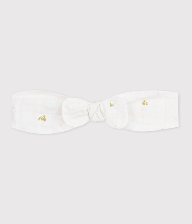 Bandeau enfant en popeline imprim&eacute; fleurs blanc/vert
