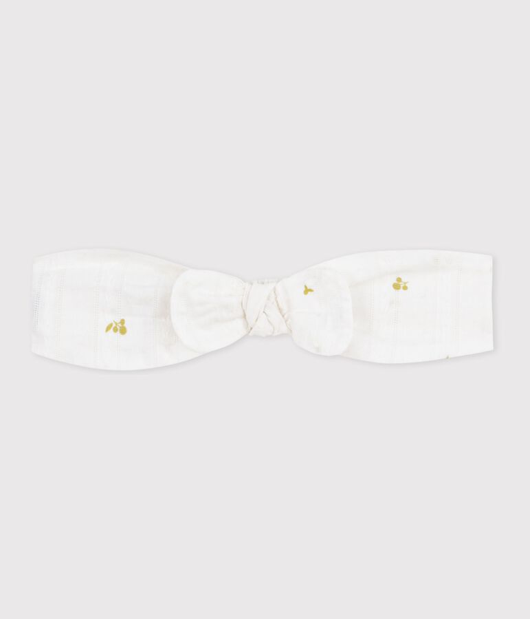 Bandeau enfant en popeline imprim&eacute; fleurs vert MARSHMALLOW/ MOSS