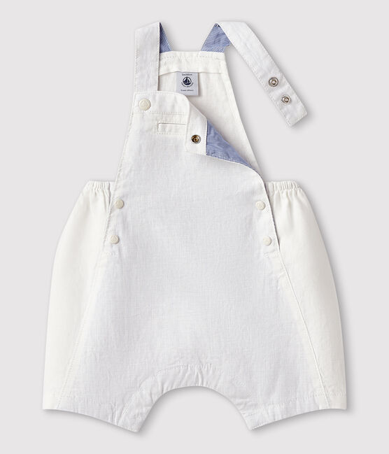 Salopette courte bébé garçon en lin blanc MARSHMALLOW