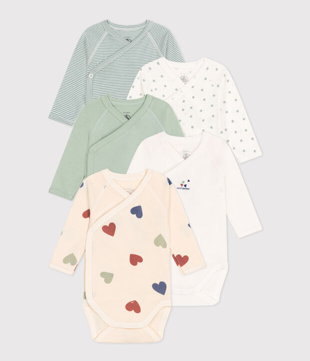 Lot de 5 bodies crois&eacute;s manches longues en coton b&eacute;b&eacute; multicouleur