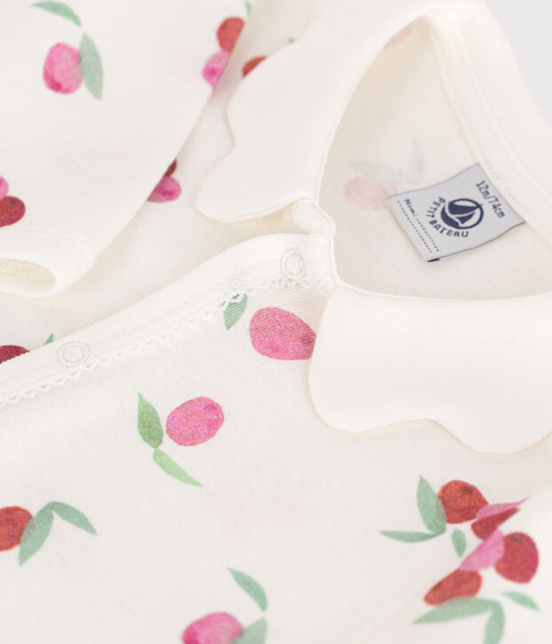 Pyjama b&eacute;b&eacute; en coton avec col p&eacute;tale fruits blanc/multicouleur