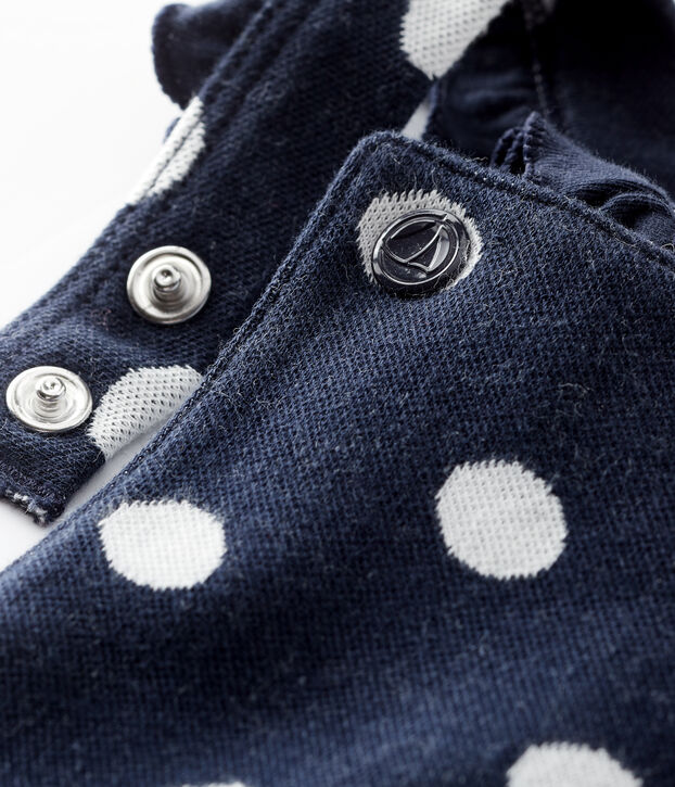 Salopette courte b&eacute;b&eacute; fille &agrave; pois bleu/blanc