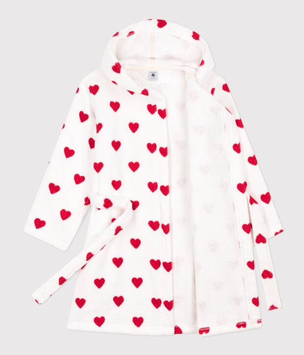 Peignoir c&oelig;ur en &eacute;ponge enfant blanc/rouge