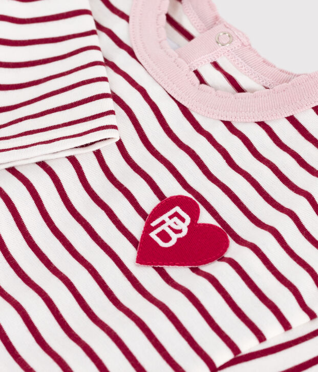 Tee-shirt b&eacute;b&eacute; en coton &agrave; manches longues, ray&eacute; rouge/rouge