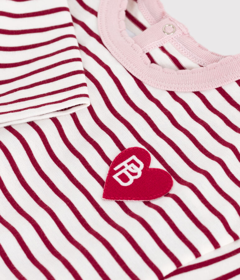 Tee-shirt b&eacute;b&eacute; en coton &agrave; manches longues, ray&eacute; rouge MILK/ AMARANTE