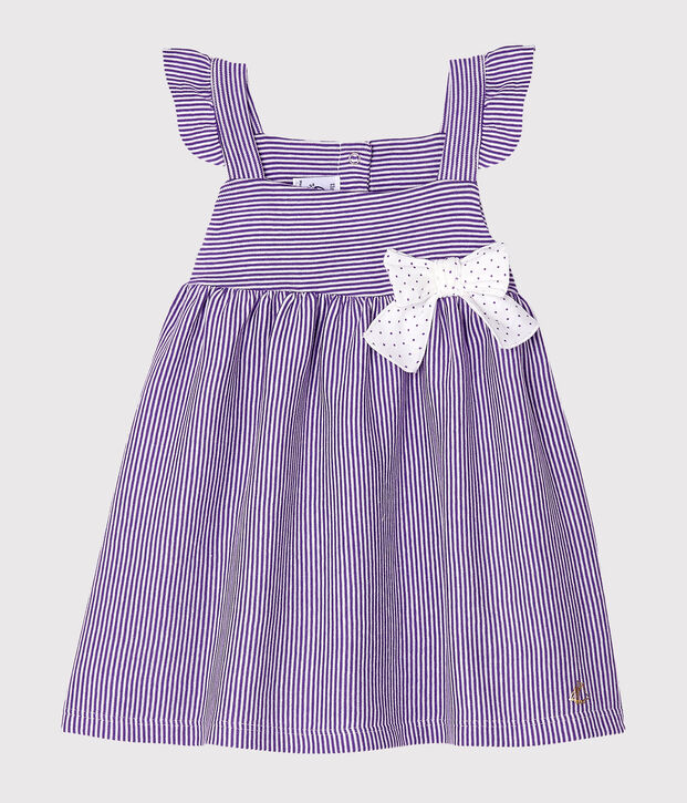 Robe b&eacute;b&eacute; fille milleraies violet/blanc