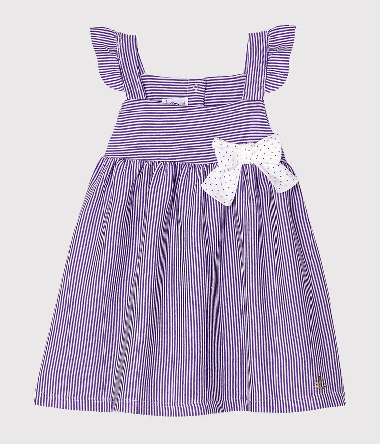 Robe b&eacute;b&eacute; fille milleraies violet REAL/blanc MARSHMALLOW
