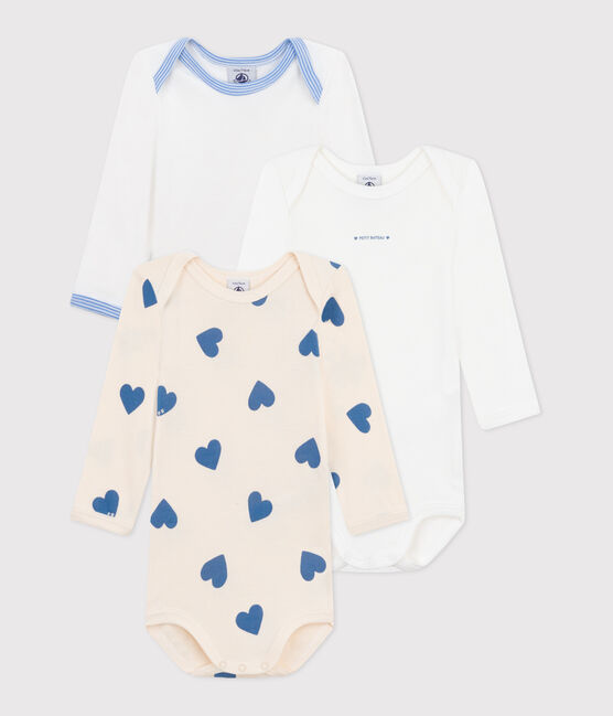 Lot de 3 bodies manches longues cœurs bleu en coton bébé variante 1