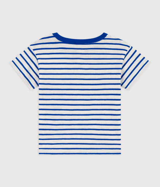 Tee-shirt manches courtes bébé rayé en coton blanc MARSHMALLOW/bleu PERSE