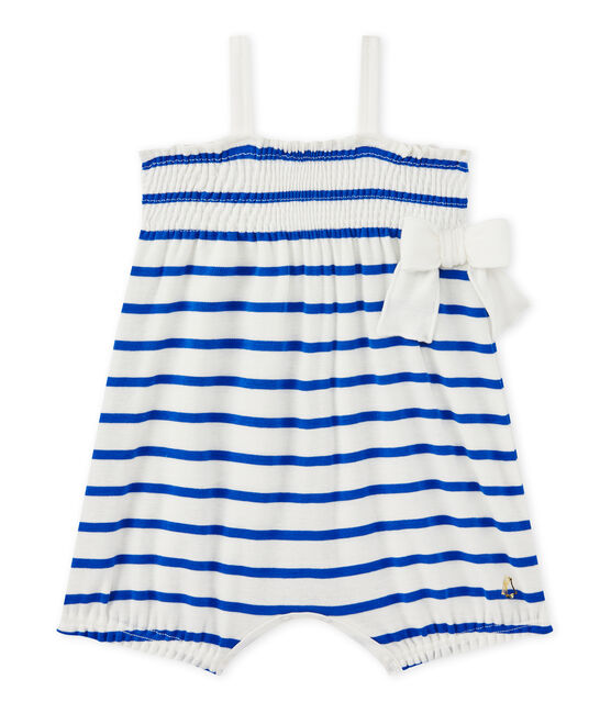 Combicourt bébé fille à bretelles blanc MARSHMALLOW/bleu PERSE