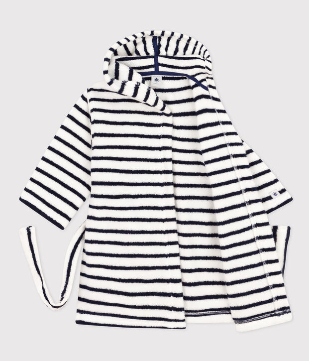 Peignoir ray&eacute; en &eacute;ponge enfant blanc/bleu