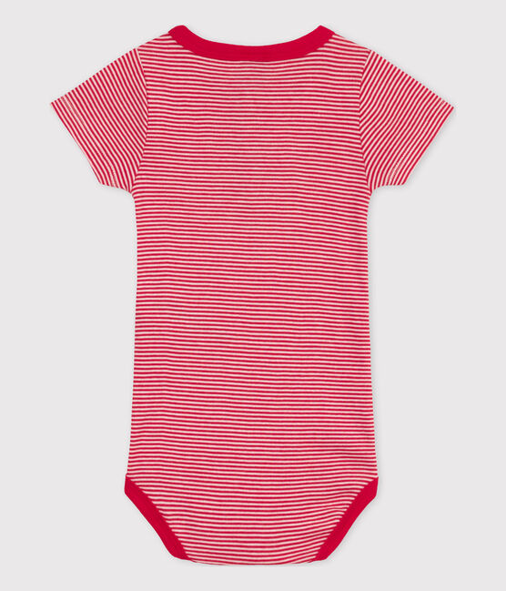 Body manches courtes bébé rayé milleraies en coton rouge CORRIDA/blanc MARSHMALLOW