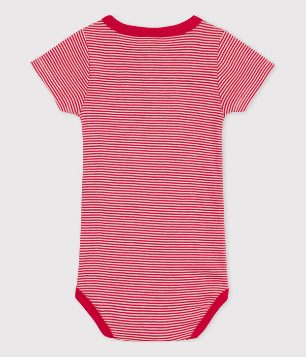 Body manches courtes b&eacute;b&eacute; ray&eacute; milleraies en coton rouge/blanc