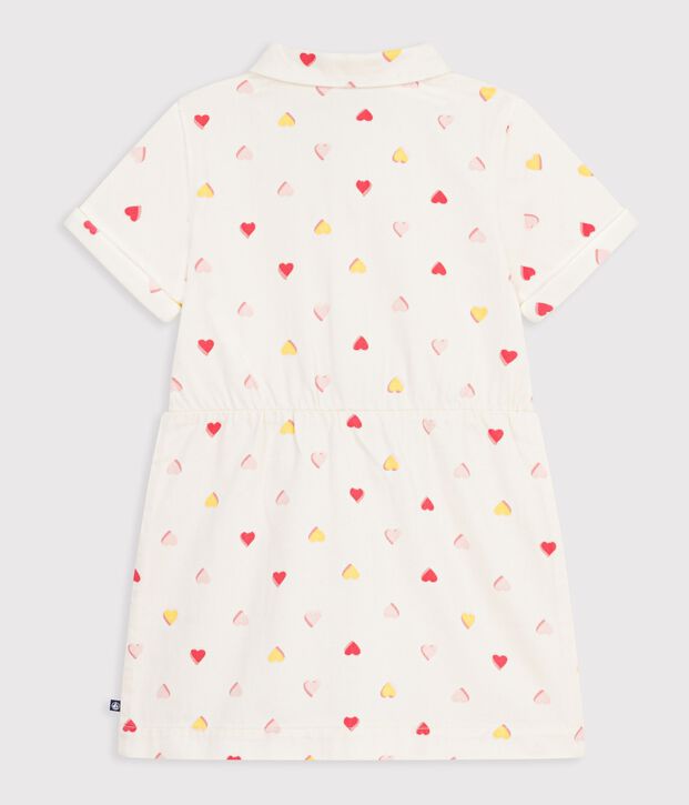 Robe enfant en coton manches courtes imprim&eacute; c&oelig;urs &eacute;cru/multicouleur