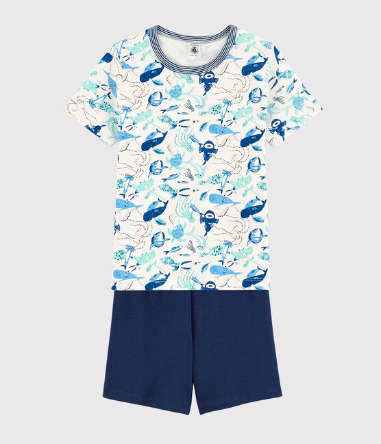 Pyjacourt animaux marins petit garçon en coton blanc MARSHMALLOW/blanc MULTICO