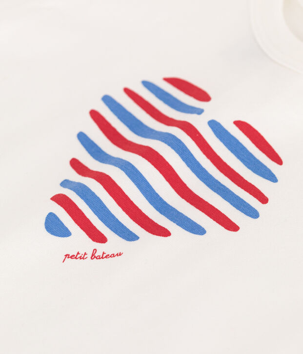 T-shirt b&eacute;b&eacute; en coton &agrave; manches courtes uni blanc/multicouleur