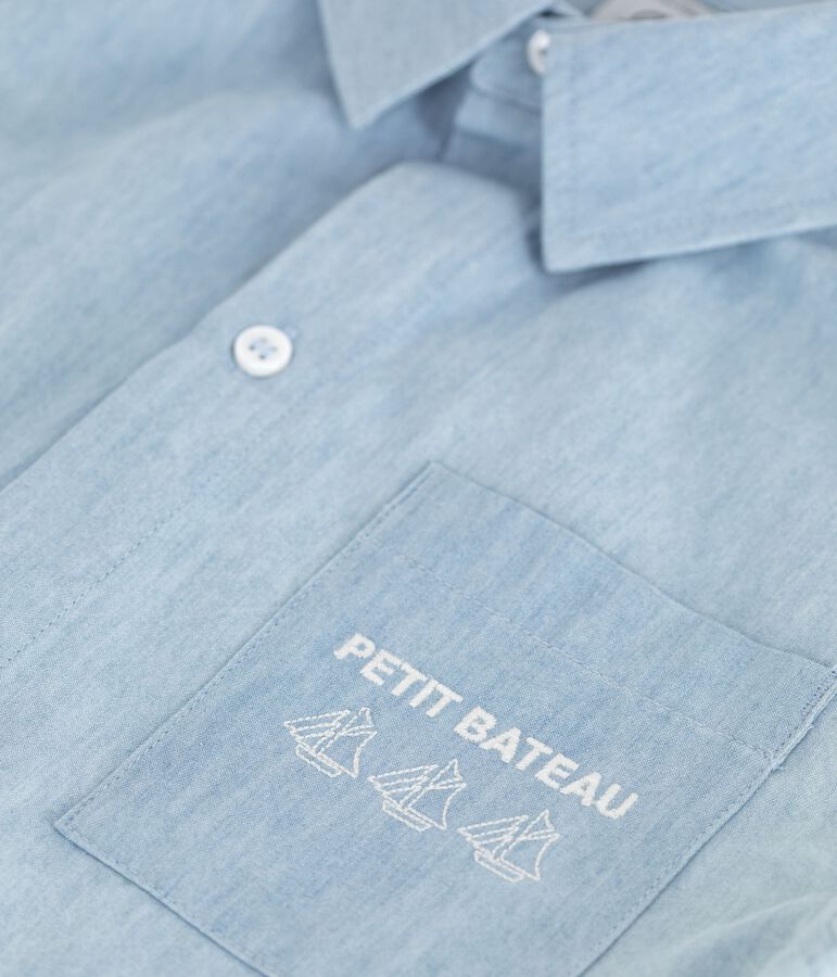 Chemise enfant en coton &agrave; manches courtes bleu BLEU CLAIR