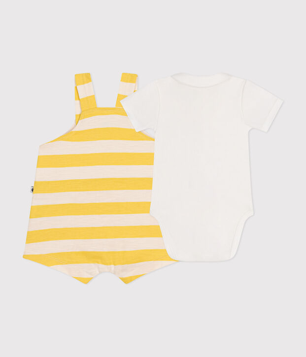 Ensemble salopette en jersey flamm&eacute; b&eacute;b&eacute; jaune/&eacute;cru