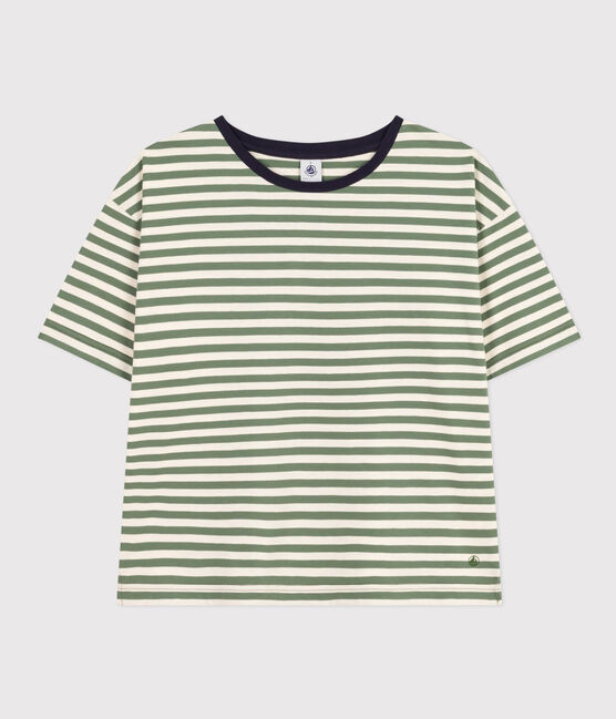 Tee-shirt le Boxy en coton rayé femme vert CROCO/ AVALANCHE